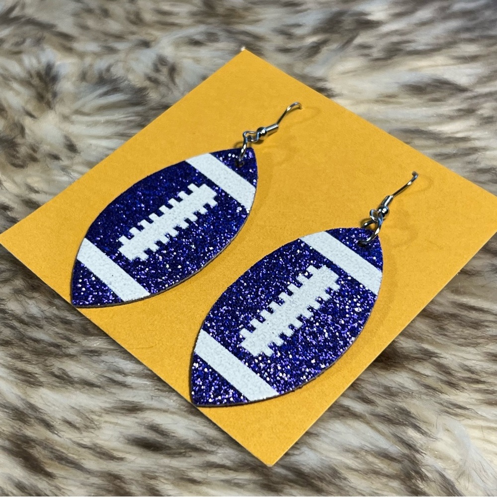 3/$15! Glitter Blue Football Earrings